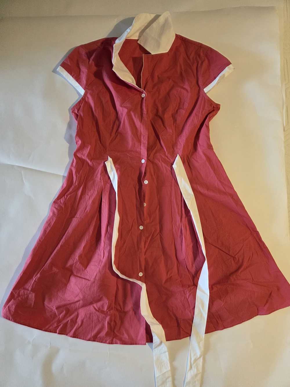 Women’s Red Shirt Dress with White Trim